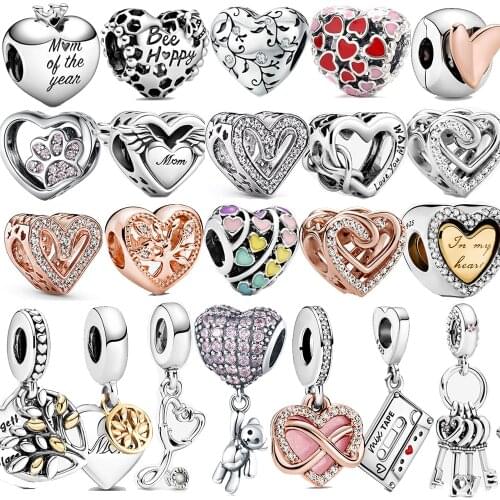 Romantic Heart Charms 925 Sterling Silver MUM Bee Happy I Love You Bead Charm Fit Original Pandora Bracelet DIY Jewelry Gift