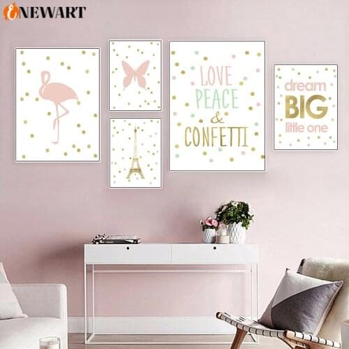 Pink Cartoon Baby Nursery Canvas Painting Kids Room Wall Art Poster Print Gold Foil Quote Decoration Picture for Child Bedroom