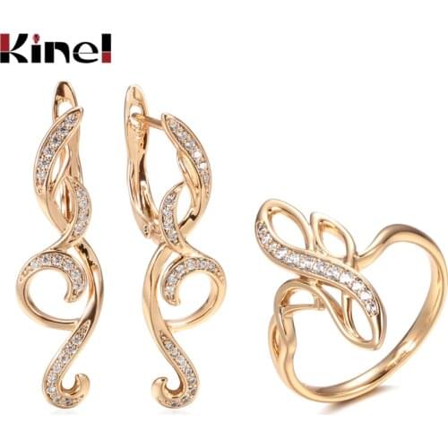 Kinel Earings Ring Fashion Jewelry Sets 2021 Natural Zircon 585 Rose Gold Tassel Earrings Ring Women Fine Bridal Wedding Jewelry