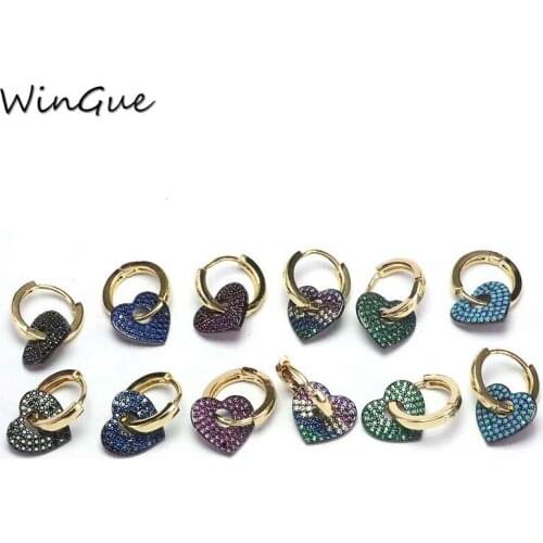 Heart Shaped Brincos Muticolor CZ Crystal Elegant Jewelry Gold Color Dangle Earrings Drop-Earrings For Friend Lover Jewelry Gift