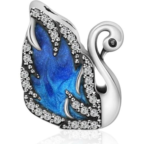 2019 NEW 100% 925 Sterling Silver Flashing Swan Charm Beading Suitable DIY Bracelet Women Jewelry Gift RE061-RE079