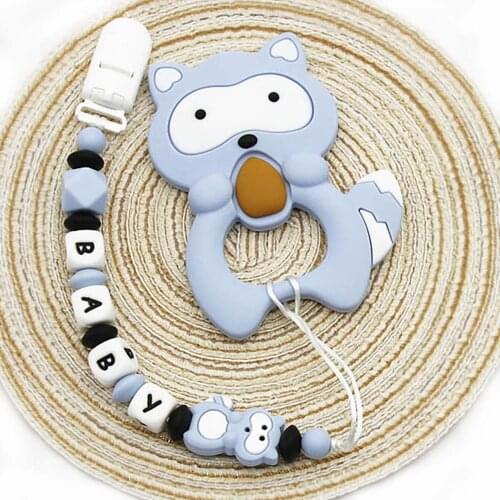 Cute-idea raccoon Pacifier Clips 1set Teether Pendant DIY Necklace BPA Free Food Grade Silicone Beads Baby Teething Chain