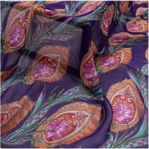 Special Eye Flower Printed Georgette Fabric Pure Mulberry Silk Dress Clothing Scarves