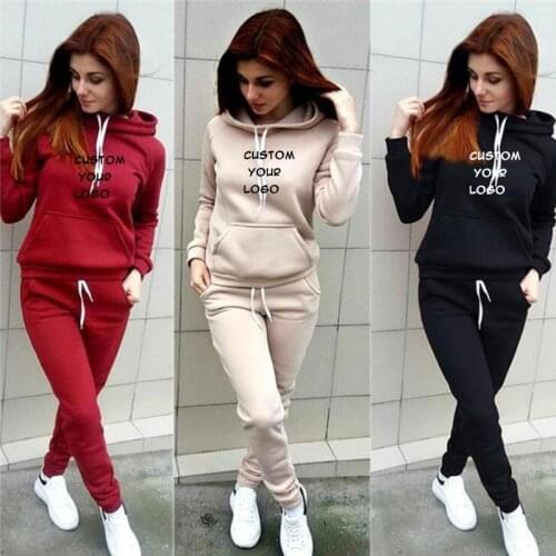 2020 Casual Tracksuit Women 2 Piece Set Female Hooded Sweatshirt And Pants Sportwear Hoodies Suit Clothes CUSTOM YOUR LOGO
