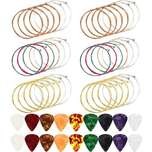 Acoustic Guitar Strings 6 Sets of 6 Guitar Strings Steel String with 18 Guitar Picks for Guitar Beginners Performers