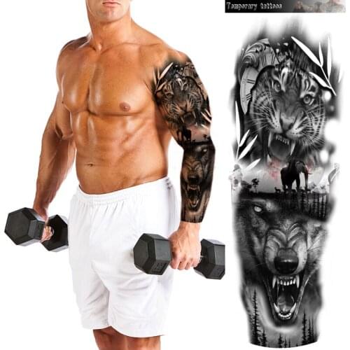 Waterproof Temporary Tattoo Sticker Black cool Lion Tiger tattoos Fashion Large Size Beast Body Art Fake Tatoo Mature men