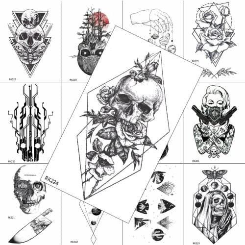 Geometric Shantou Flower Temporary Tattoos Sticker Realistic Fake Waterpoof Gangster Tattoos Body Art Arm Legs Tattoos For Adult