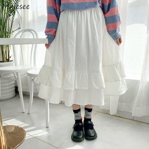 Skirts Women Summer Solid Cupcake Sweet Kawaii Japanese Style High Waist Elastic All-match Girls Chic Preppy Female Daily Trendy