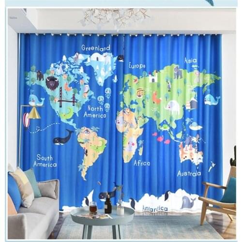 New Cartoon world map curtains childrens room curtain boy bedroom blackout curtains