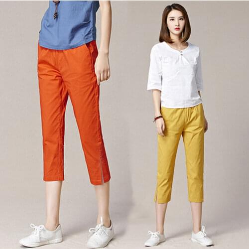 Solid Color Capri Pants For Woman 2020 Summer Casual Harem Pants Womens Clothing Plus Size Elastic Waist Thin Trousers