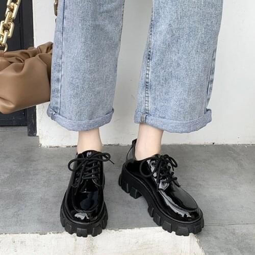 Womens Platform Shoes Lace Up Thick Bottom Ladies Shoe Solid Shallow Woman Flats Female Footwear Spring Antumn Fashion 2021