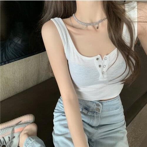 Summer The New white Sleeveless Camisole Top Female Fashion Casual Sleeveless Cropped Vest 2021 sexy streetwear