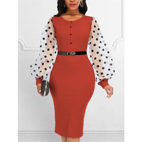 Elegant Women Long Sleeve Dress Bodycon Summer Plus Size See Through Polka Dot Vintage Dresses for Party Wedding African Clothes