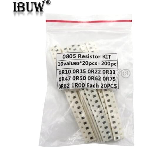 200PCS 1% 0805 SMD resistors assorted kit set ,10 valueX20pcs=200pcs 1R00 R820 R750 R620 R500 R470 R330 R220 R150 R100