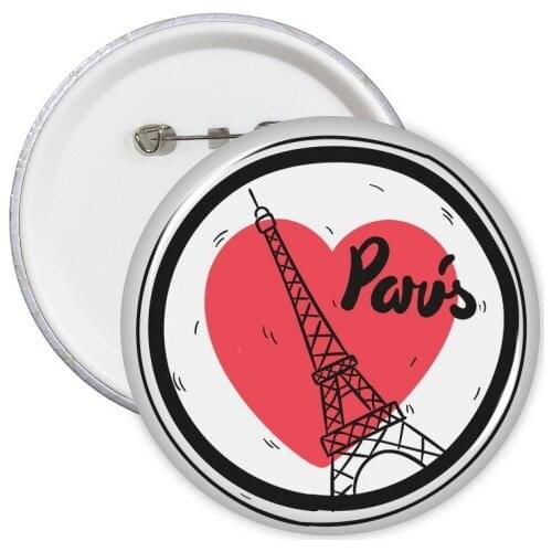 City Paris France Eiffel Tower Love Round Pins Badge Button Clothing Decoration Gift 5pcs