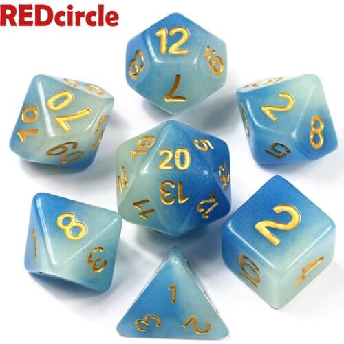 6 Color Two Mix Glow In The Dark Dice 7 Pc/set D4 D6 D8 D10 D10% D12 D20 for DnD RPG Boardgame