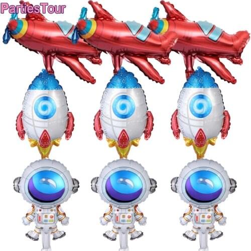 6X Outer Space Theme Decor Mini Ballons Mini Space Astronaut Airplane Rocket Foil Balloon Galaxy Theme Birthday Helium Globals