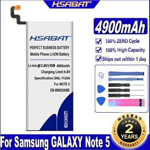 HSABAT EB-BN920ABE 4900mAh Battery for Samsung GALAXY Note 5 N9200 N920t Project Noble N920c Note5 SM-N9208 N9208 Batteries