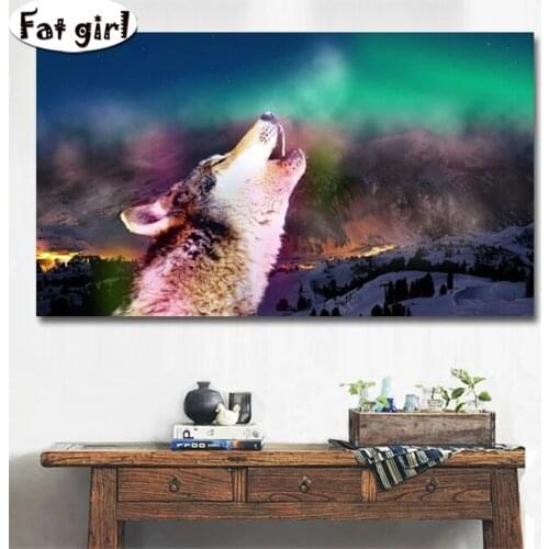 Mosaic Diamond painting 5d Wolf and aurora animal landscape Cross stitch Square round drill embroidery Rhinestone Wall hanging