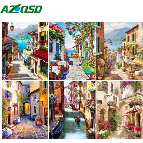 AZQSD Diamond Painting Full Square Landscape Home Decor Needlework Gift 5D DIY Diamond Embroidery Street Picture Of Rhinestones
