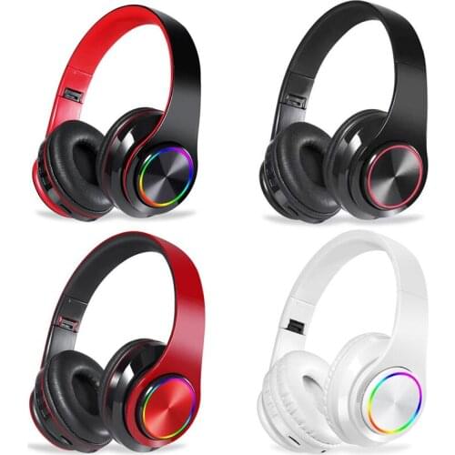 LED Wireless Bluetooth Headphones Hifi Stereo Earphones for music Gaming Headset Noise Cancelling With Mic Support TF Card LN