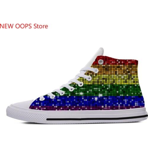 Glitter Rainbow Pride Flag Novelty Design Harajuku Lightweight High Top Canvas Shoes Men Women Casual Breathable Sneakers