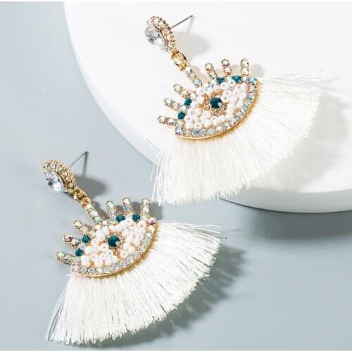 Bohemian orange Beaded Eyes Tassel Earrings for Women Unique Design Wedding Jewelry Handmade Colorful Fringed Drop Earrings