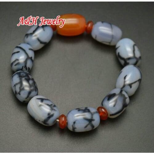 5pcs White Dragon Vein Fire Stone Barrel Shape Bracelet 7.5'' Fashion Men and Women Jewelry Natural Semi-precious Jewelry