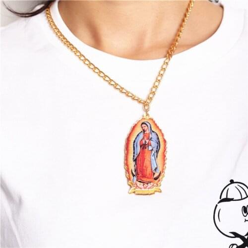 New Virgin Mary Pendant Necklace for Women Gold Color Chain Acrylic Vintage Trendy Jewelry Accessories