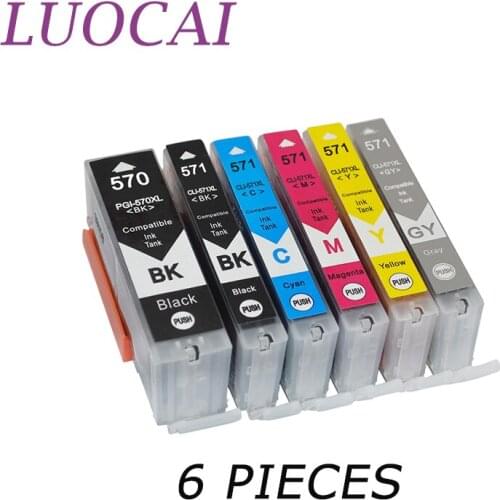LuoCai 6 Pieces Ink Compatible Cartridges For Canon PGI-570 CLI-571 570 571 PIXMA MG7750 MG7751 MG7752 MG7753 Printers