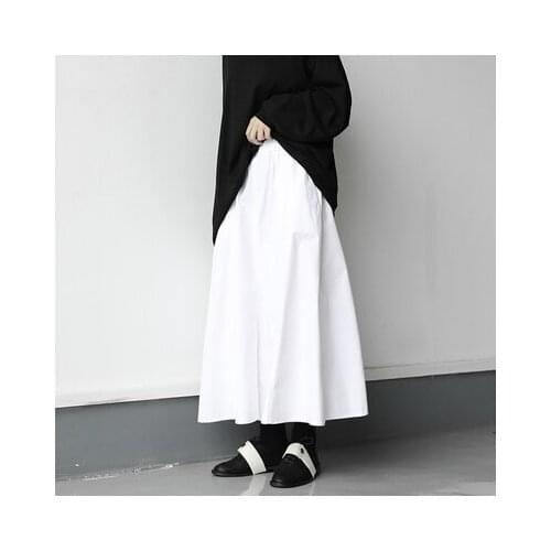 Autumn new products simple split washing water cotton elastic waist long skirt skirt big swing spring and autumn women