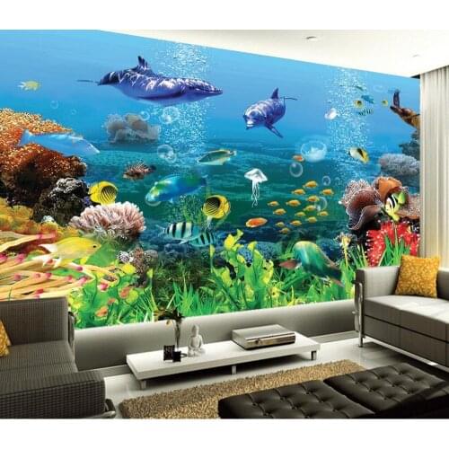 Custom Photo Wallpaper Large 3D sofa TV Background Wallpaper Mural Wall Underwater World seabed shark 3D Mural Wallpaper