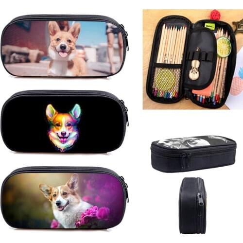 Hot Sale 3D Print Welsh Corgi Pembroke Pencil Case Kawaii Pet Dog Korgi Pen Bag Box Stationery Storage Bag Cosmetic Case Pouch