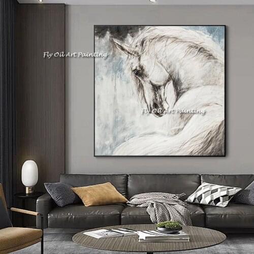 100% Handmade High Quality Abstract white Horse Oil Painting On Canvas 100% Handmade Beautiful Horse Painting For Living room