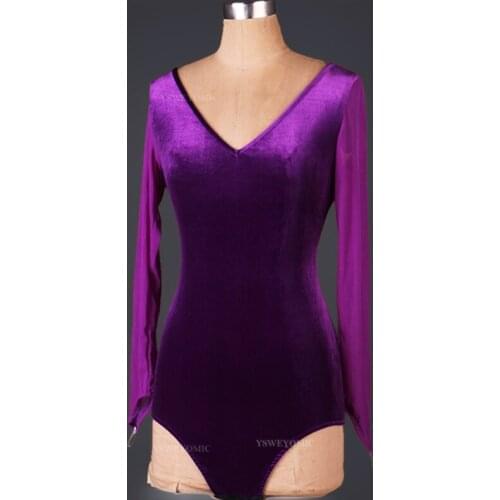 Ballroom Latin Dance Bodysuit Black Purple Blue New Style Latin Practice dancewear long-sleeved Latin Dance Top