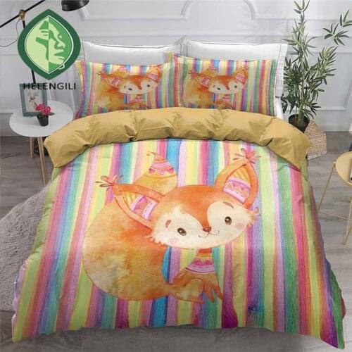 HELENGILI 3D Bedding Set Fox Painting Print Duvet Cover Set Bedclothes with Pillowcase Bed Set Home Textiles #FOX04