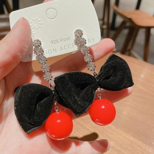 Exaggerated Bow Earrings Red Bead Pendant Female Jewelry High Quality Unusual Earrings Exquisite Jewelry Accessories 2021 Trend