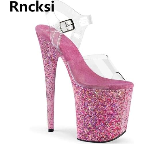 Rncksi Summer Modern Ankle Straps Sandals Thin Heels Pole Dancing Shoes Platform Walk Show 20CM Super High Heel Peep Toe Sexy