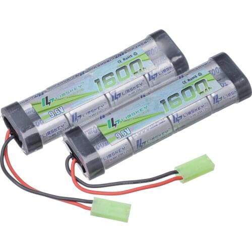 2pcs Limskey 8S 2/3A 9.6v 1600mAh NiMH Flat Battery Pack with Mini Tamiya for Airsoft Guns Mini AK series or modified AEGs