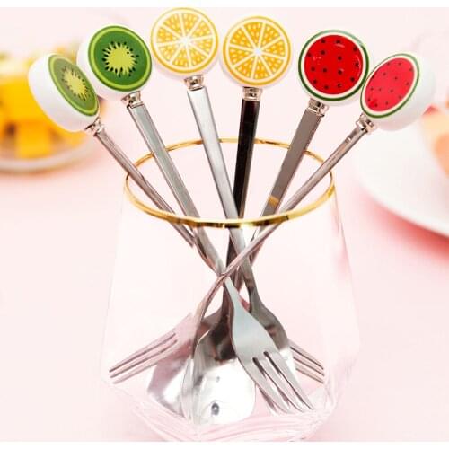1PC Stainless Steel Fruit Fork Creative Cute Children Dessert Ice Cream Spoon Household Spoon Stirring Spoon