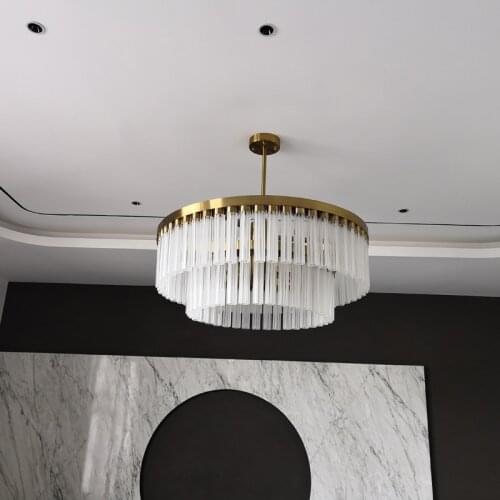 Model room light luxury wrought iron copper plated plum tube crystal chandelier modern minimalist style Nordic