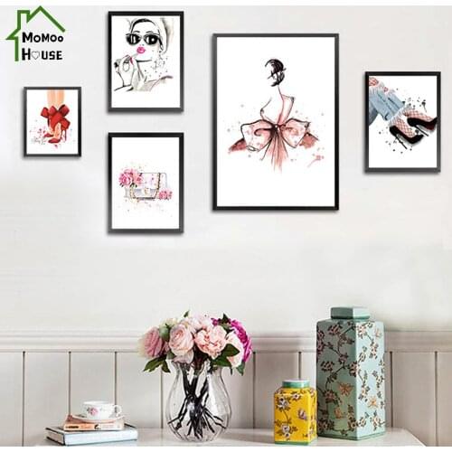 Fashion Poster Vogue Coco Sexy Lady Pink Flower Perfume Canvas Painting for Beauty Room Print Poster Wall Art Decorative Picture