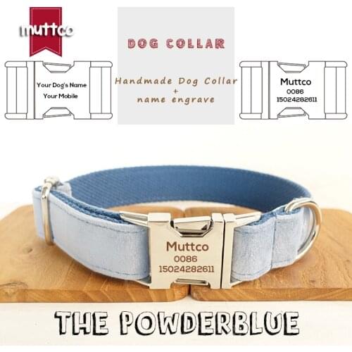 MUTTCO engraved pet name retailing ethnic style handmade dog collar leash THE POWDERBLUE customized dog collar 5 sizes UDC081