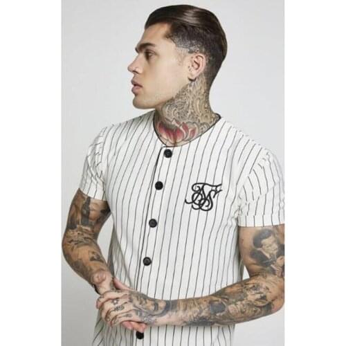 Mens Summer Short-Sleeved Baseball Shirt Sik Silk Embroidered Cotton T-shirt 2020 Fashion Stripes Street Hip-Hop Casual T-shirt