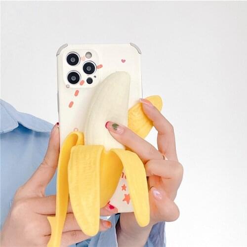 Agrotera Soft TPU Case Cover for iPhone 7 8 Plus X XS XR 11 Pro Max SE 2020 12 mini Stress Reliever 3D Cute Funny Banana Dog Cat