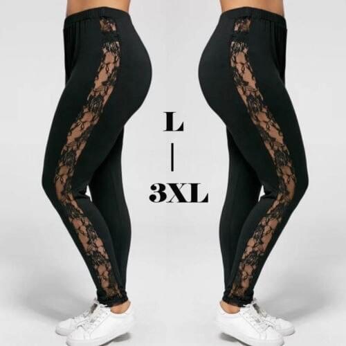 US Womens Plus Size Solid Leggings Stretch Pants Long Full Length One 1X 2X 3X High-stretch lace leggings