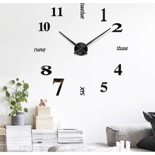 48" Wall Clock Mirror Wall Stickers Removable 3 Color Self-Adhesive Art Decal Wall Clocks Home Decor Living Room Quartz Needle