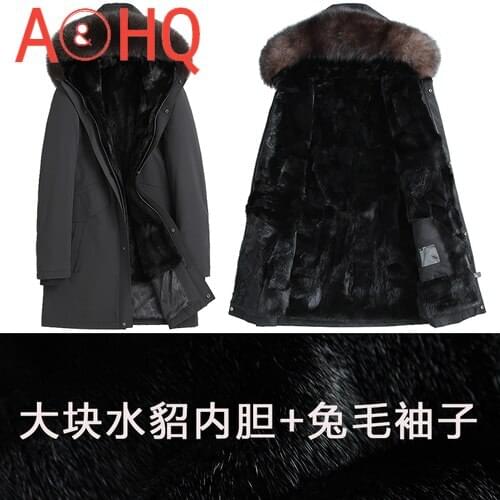 Genuine Shearling Winter Jacket Men Clothing Hooded Parka Real Mink Fur Coat 100% Rabbit Fur Sleeves Jackets Ropa LXR809