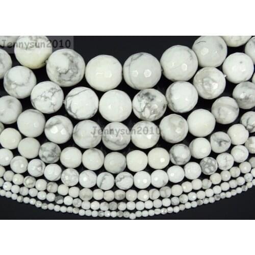 Natural White Howlite Gems Stone Faceted Round Beads 2mm 3mm 4mm 6mm 8mm 10mm 12mm 14mm Jewelry Making Crafts 5 Strands/Pack