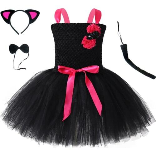 Black Cat Dress Baby Girls for Kids Birthday Outfits Toddler Girl Halloween Costumes Children Animal Dresses with Headband Set